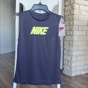 Nike Charcoal Sleeveless Top with Bright Yellow Logo